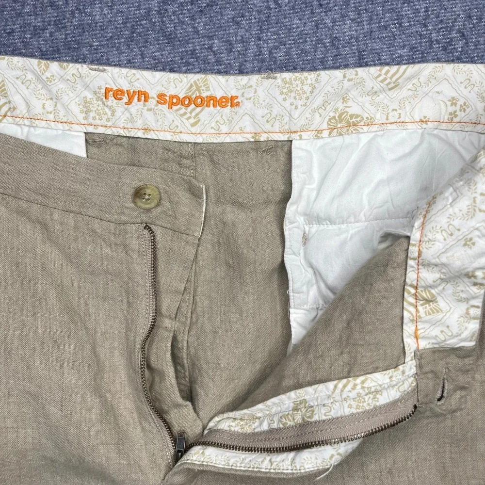 Reyn Spooner Mens 40 100%‎ Linen Flat Front Pants Tan Khaki Straight Leg Casual
